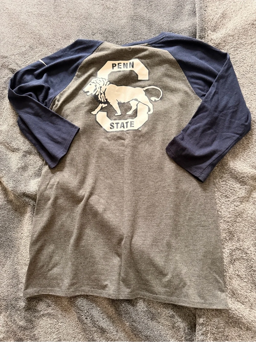 Nike Kids Gray Body Navy Raglan 3/4 Sleeve Tee with Penn State Logo